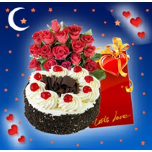 1 Kg Cake, Flowers and Card 1 Kg Cake, Flowers and Card