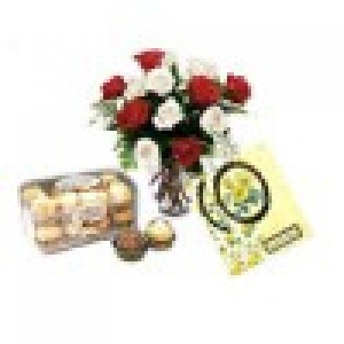 12-Mixed-Colour-Roses-Bunch-16-Pcs-Ferrero-Rocher-Chocolate-Card.. 12-Mixed-Colour-Roses-Bunch-16-Pcs-Ferrero-Rocher-Chocolate-Card..