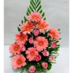 9 PINK GERBERAS & 9 PINK ROSES BASKET