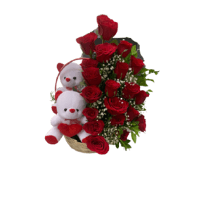 25 Red Roses & Twin Teddies