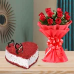 Red Rose Bouquet and Red Velvet Cake